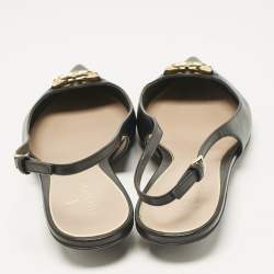 Pre Owned Valentino Black Leather V Logo Pointed Toe Slingback Flat Sandals Size 40
