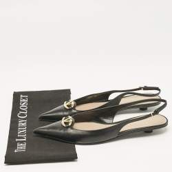 Pre Owned Valentino Black Leather V Logo Pointed Toe Slingback Flat Sandals Size 40
