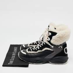Pre Owned Valentino Black Leather and Shearling VLogo High Top Sneakers Size 39