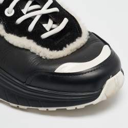 Pre Owned Valentino Black Leather and Shearling VLogo High Top Sneakers Size 39