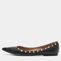 Valentino Black Leather Rockstud Ballet Flats Size 39