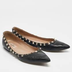 Valentino Black Leather Rockstud Ballet Flats Size 39