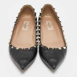 Valentino Black Leather Rockstud Ballet Flats Size 39