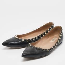 Valentino Black Leather Rockstud Ballet Flats Size 39