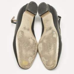 Pre Owned Valentino Black Leather Tango Ankle Strap Ballet Flats Size 39