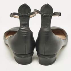 Pre Owned Valentino Black Leather Tango Ankle Strap Ballet Flats Size 39