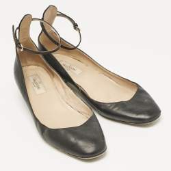 Pre Owned Valentino Black Leather Tango Ankle Strap Ballet Flats Size 39