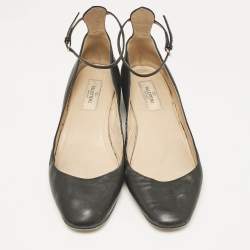 Pre Owned Valentino Black Leather Tango Ankle Strap Ballet Flats Size 39
