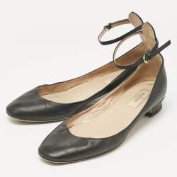 Pre Owned Valentino Black Leather Tango Ankle Strap Ballet Flats Size 39