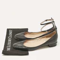 Pre Owned Valentino Black Leather Tango Ankle Strap Ballet Flats Size 39