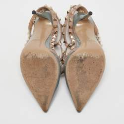 Valentino Pale Blue/Beige Patent Leather Rockstud Ankle Strap Pumps Size 38