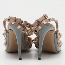 Valentino Pale Blue/Beige Patent Leather Rockstud Ankle Strap Pumps Size 38