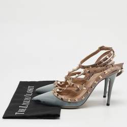 Valentino Pale Blue/Beige Patent Leather Rockstud Ankle Strap Pumps Size 38