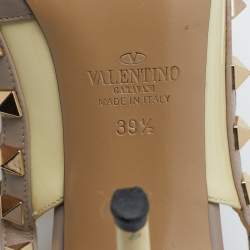 Valentino Beige/Pink Patent Leather and Leather Rockstud Ankle Strap Pumps Size 39.5