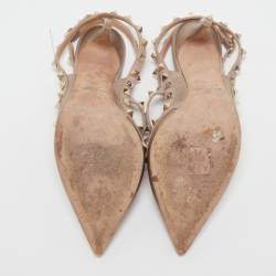 Pre Owned Valentino Rose Gold Leather Rockstud Caged Pumps Size 40