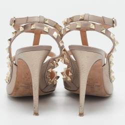 Pre Owned Valentino Rose Gold Leather Rockstud Caged Pumps Size 40