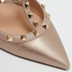 Pre Owned Valentino Rose Gold Leather Rockstud Caged Pumps Size 40