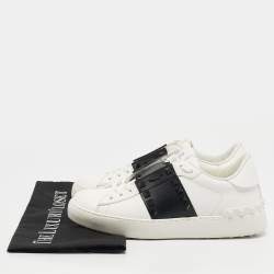 Pre Owned Valentino White/Black Leather Rockstud Low Top Sneakers Size 36.5
