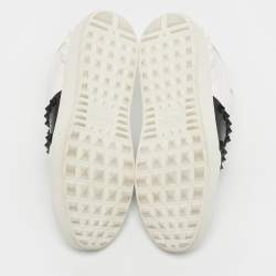Pre Owned Valentino White/Black Leather Rockstud Low Top Sneakers Size 36.5