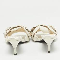 Pre Owned Valentino Off White Leather Atelier 03 Rose Edition Slide Sandals Size 36.5