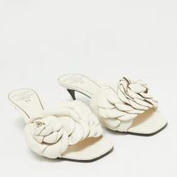 Pre Owned Valentino Off White Leather Atelier 03 Rose Edition Slide Sandals Size 36.5