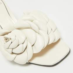 Pre Owned Valentino Off White Leather Atelier 03 Rose Edition Slide Sandals Size 36.5