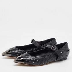 Valentino Black Leather Rockstud Spike Ankle Strap Cap Toe Pointed Ballerina Flats Size 39