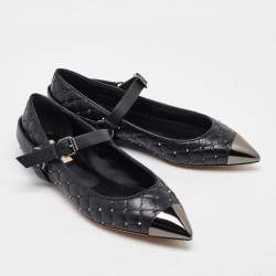 Valentino Black Leather Rockstud Spike Ankle Strap Cap Toe Pointed Ballerina Flats Size 39