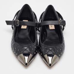 Valentino Black Leather Rockstud Spike Ankle Strap Cap Toe Pointed Ballerina Flats Size 39