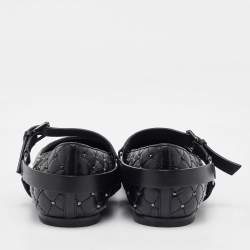 Valentino Black Leather Rockstud Spike Ankle Strap Cap Toe Pointed Ballerina Flats Size 39