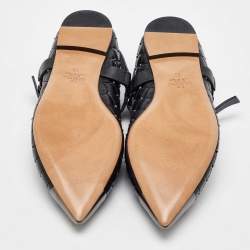 Valentino Black Leather Rockstud Spike Ankle Strap Cap Toe Pointed Ballerina Flats Size 39