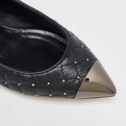 Valentino Black Leather Rockstud Spike Ankle Strap Cap Toe Pointed Ballerina Flats Size 39