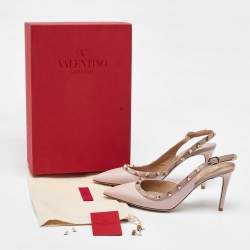 Pre Owned Valentino Pink/Beige Leather Rockstud Ankle Strap Pumps Size 39