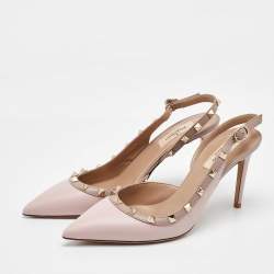 Pre Owned Valentino Pink/Beige Leather Rockstud Ankle Strap Pumps Size 39