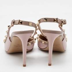 Pre Owned Valentino Pink/Beige Leather Rockstud Ankle Strap Pumps Size 39