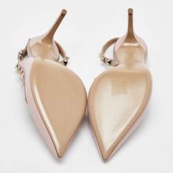 Pre Owned Valentino Pink/Beige Leather Rockstud Ankle Strap Pumps Size 39