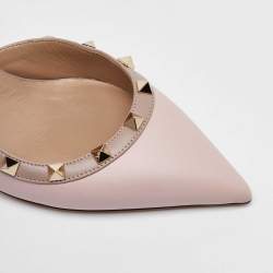 Pre Owned Valentino Pink/Beige Leather Rockstud Ankle Strap Pumps Size 39