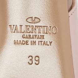 Pre Owned Valentino Pink/Beige Leather Rockstud Ankle Strap Pumps Size 39