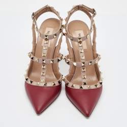 Valentino Red/Pink Leather Rockstud Strappy Pointed Toe Pumps Size Size 39
