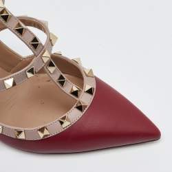 Valentino Red/Pink Leather Rockstud Strappy Pointed Toe Pumps Size Size 39