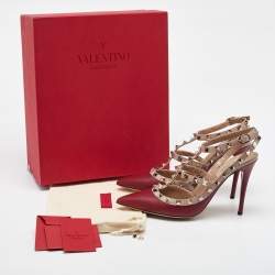 Valentino Red/Pink Leather Rockstud Strappy Pointed Toe Pumps Size Size 39