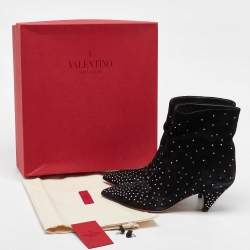 Valentino Black Suede Rockstud Ankle Boots Size 39.5