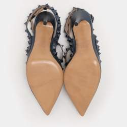 Pre Owned Valentino Blue Leather Rockstud Ankle Strap Pumps Size 37