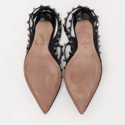 Valentino Black Fabric and Leather Rockstud Ankle Strap Pumps Size 37