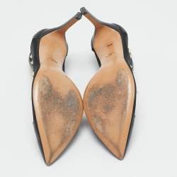 Pre Owned Valentino Black Leather and Mesh Pointed Toe Pumps Size 36