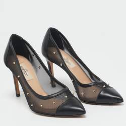 Pre Owned Valentino Black Leather and Mesh Pointed Toe Pumps Size 36