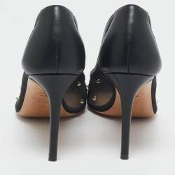 Pre Owned Valentino Black Leather and Mesh Pointed Toe Pumps Size 36