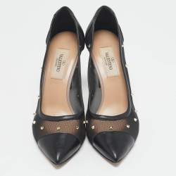 Pre Owned Valentino Black Leather and Mesh Pointed Toe Pumps Size 36