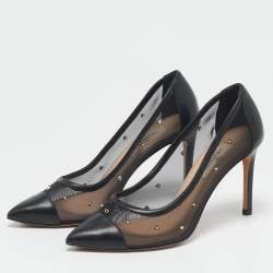Pre Owned Valentino Black Leather and Mesh Pointed Toe Pumps Size 36