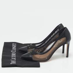 Pre Owned Valentino Black Leather and Mesh Pointed Toe Pumps Size 36